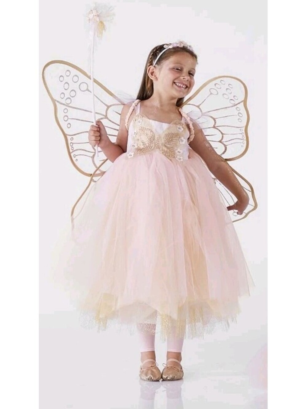 Pottery Barn Kids Baby 3T Pink Gold Butterfly Fairy Halloween CostumeDress Only